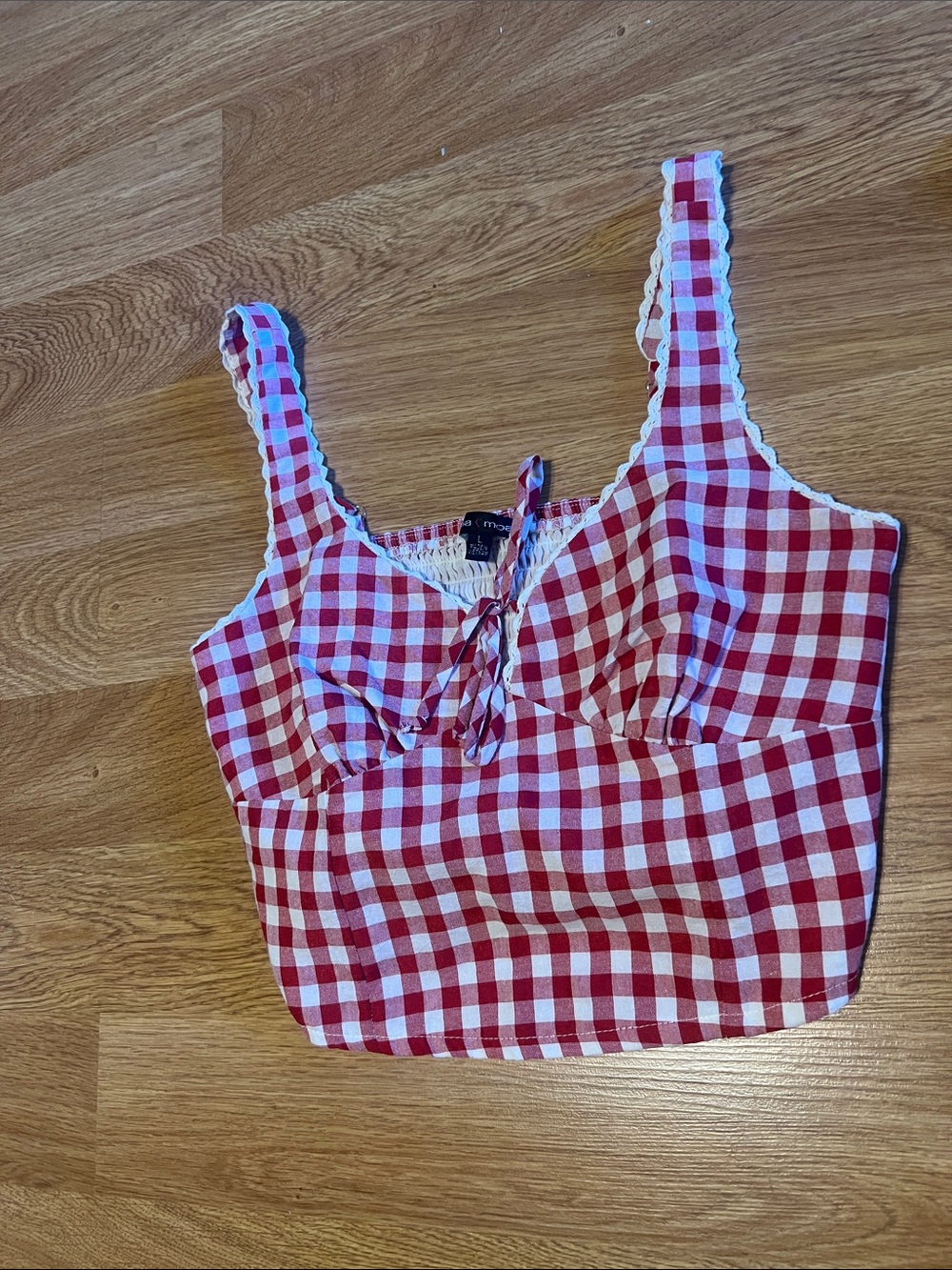 Moa Moa Red & White Gingham Tie-Front Crop Top